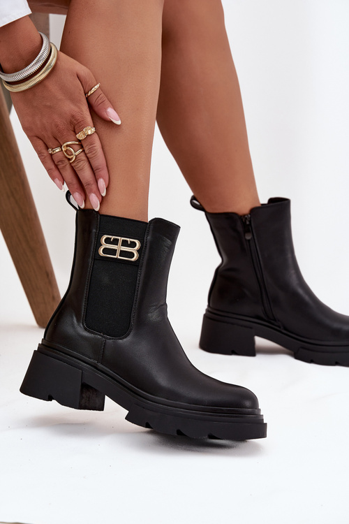 Dámské kotníkové boty se zlatým detailem zateplené černé Serene