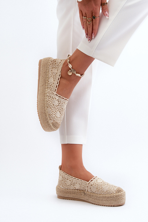 Dámské koronkované espadrilky na platformě béžové Elarose
