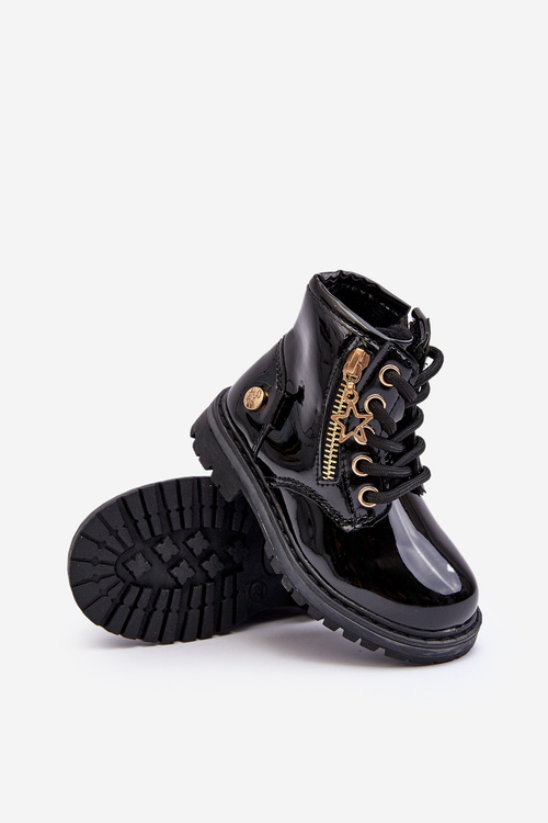 Dětské lakované botky na zip černé Felori