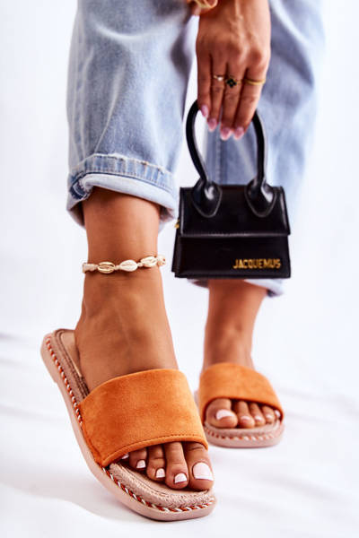 Semišové dámské pantofle oranžový Sunset