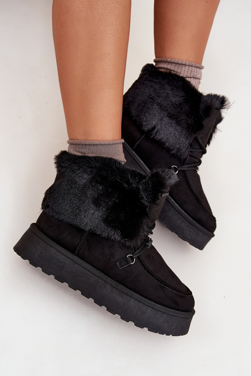 Dámske Snežnice Na Platforme S Kožušinou A Šnurovaním Big Star SS274113 Čierne