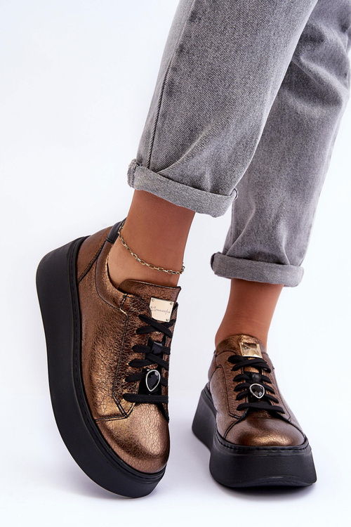 Kožené Sportovní Boty Na Platformě Maciejka 06191-24 Měděné