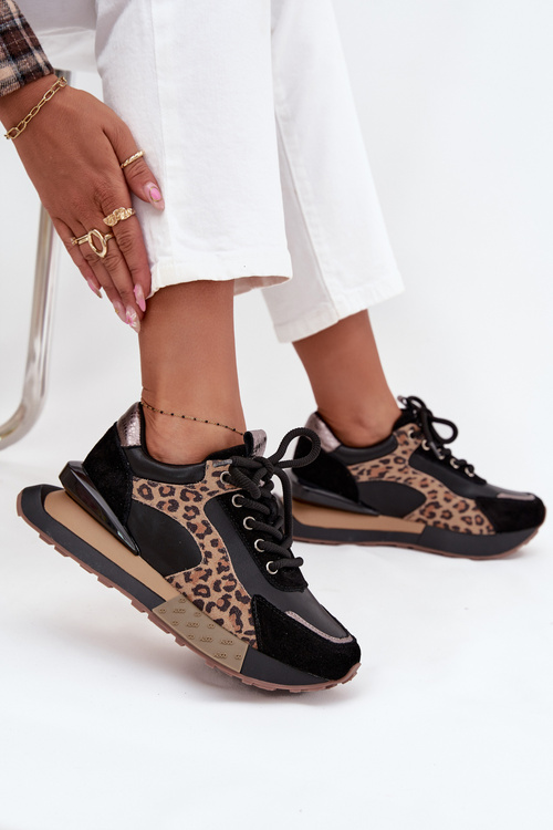 Kožené dámske tenisky na platforme Panterka Artiker 55C0134 Čierne