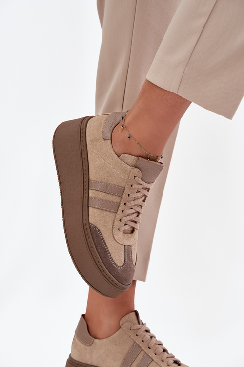 Kožené semišové dámské tenisky na platformě Zazoo 3775 béžové