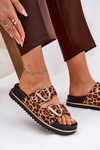 Dámske šľapky na platforme s leopardím vzorom a zlatými prackami hnedé Tersele
