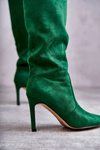 Semišové kozačky na vysokém podpatku Zelené Carite