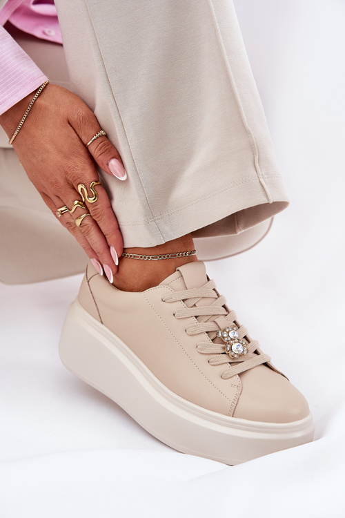 Dámske Kožené Športové Topánky Na Platforme S Klipom Vinceza 39922 Béžové