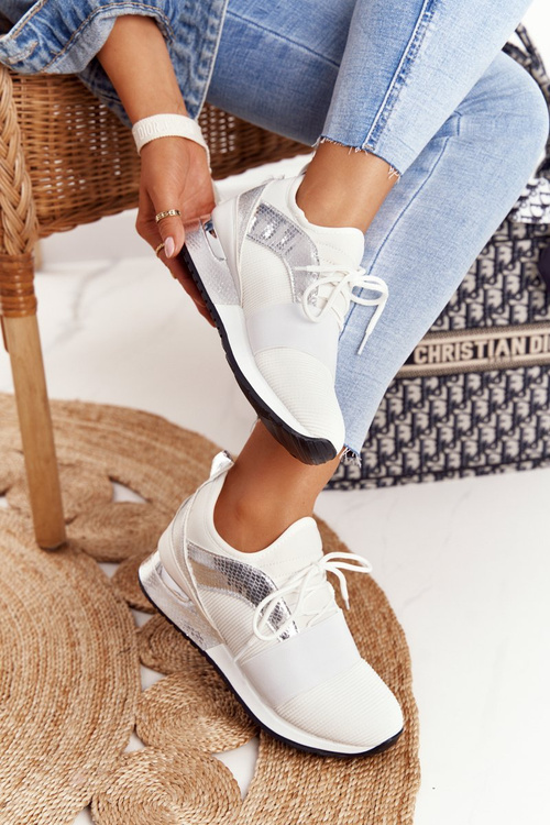 Dámske športové topánky tenisky biele a strieborné Netta