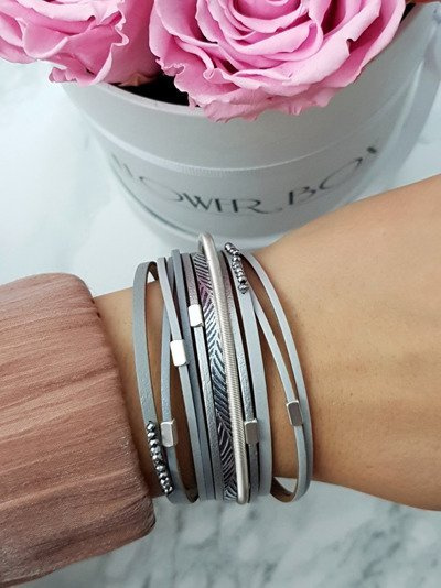 Dámský náramek kožený řemínek Široko Šedé krystaly Michiko