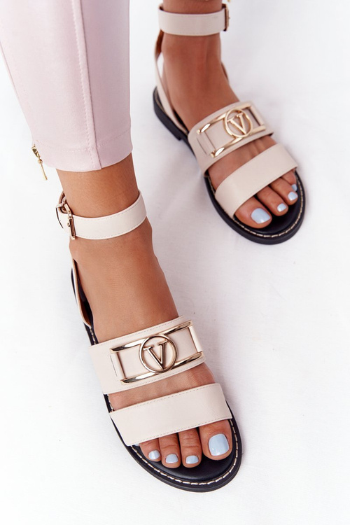 Ploché kožené sandále béžové včas