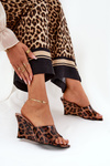Lakované dámske sandále na klinu leopardie hnedé Nelithin
