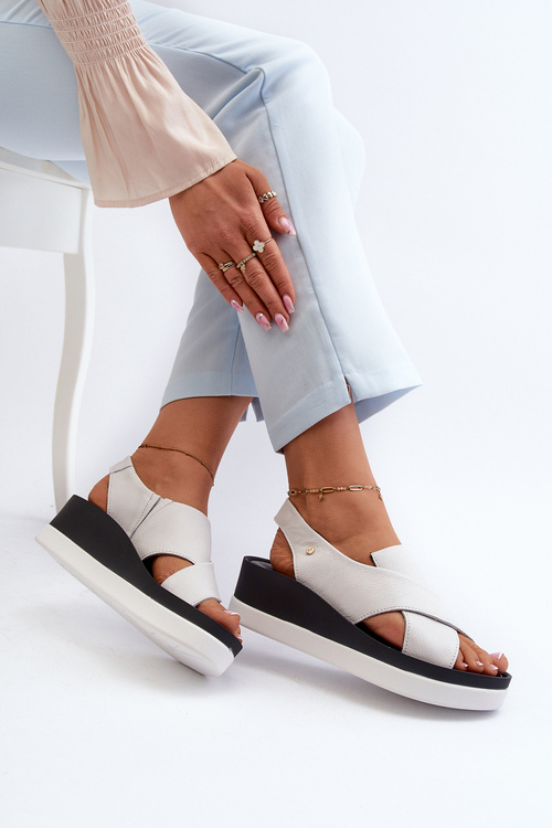 Zazoo 40256 Kožené Sandále Na Klinu Biele