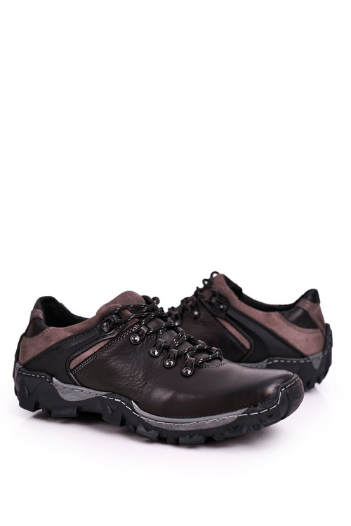 Pánska kožená kožená turistická topánky bednarek čierna