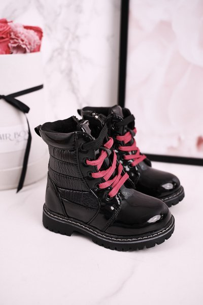 Dětské Izolované Boty S Prošíváním Lakované Černé Pinkie