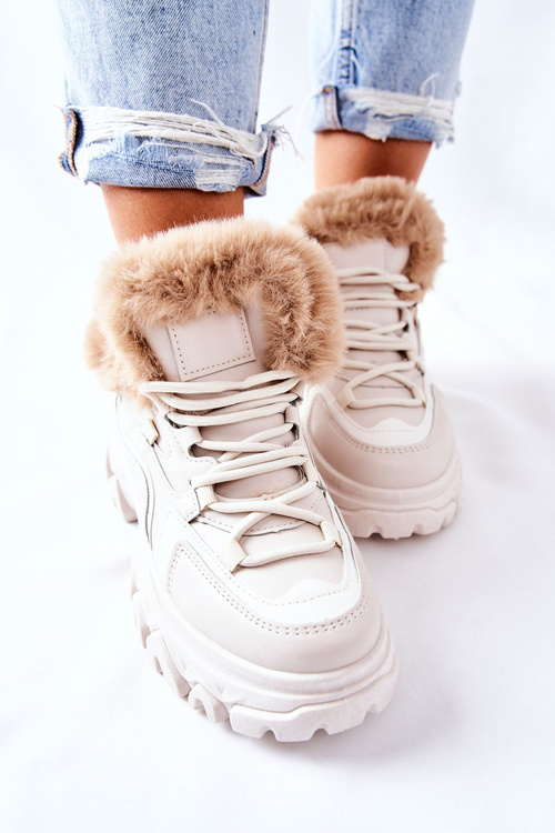 Dámské Kotníkové Boty zateplené Světle-Béžové Limerick