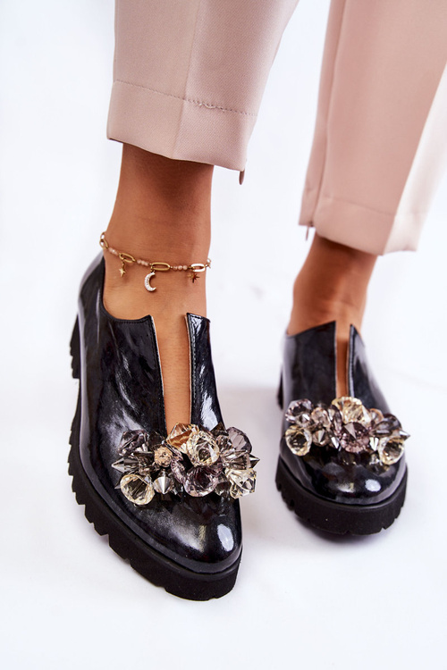 Elegantní lakované boty s zdobením Černá a šedá Cindy