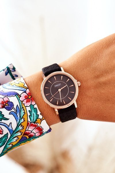 Hodinky Na Koženém řemínku Nickel Free ERNEST černé