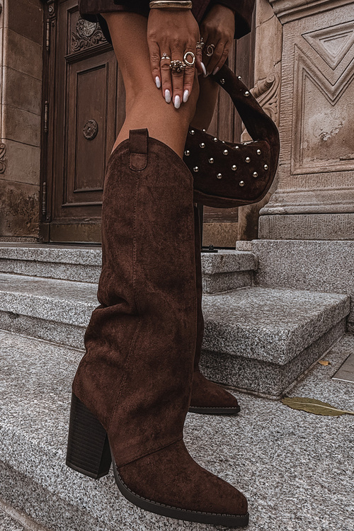 Zateplené kovbojky na opätku z ekologickej semiše čokoládové Mavine