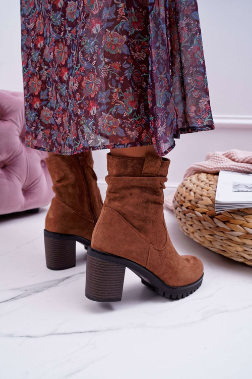 Dámské Kotníkové Boty Na Podpatku Semišové Camel Celma