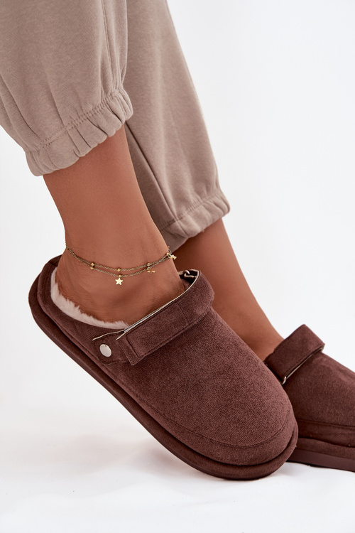 Dámske papuče s remienkom Teplé s kožušinou Čokoládové Rilena