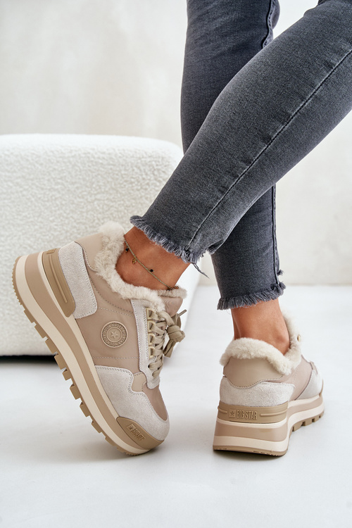 Dámske Zateplené Tenisky Na Platforme Big Star OO274A214 Béžové