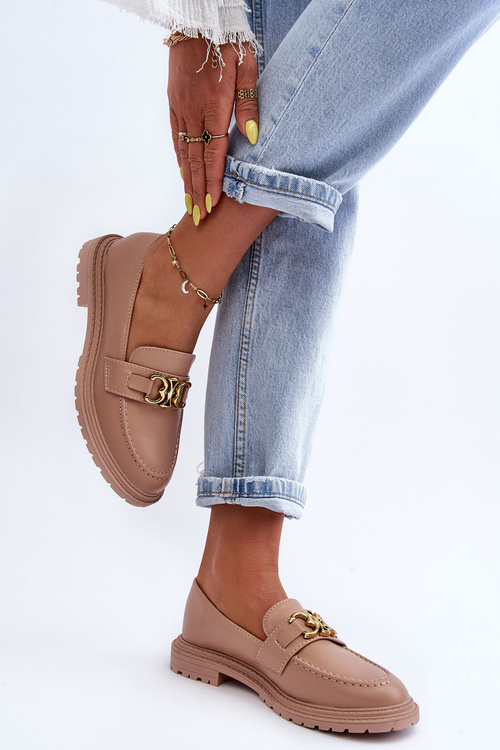 Kožené Dámské Mokasíny Na Plochém Podpatku Bežové Sincias