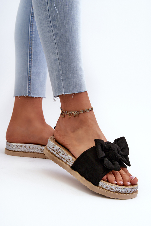 Dámske papuče na platforme s mašľou čierne Aflia