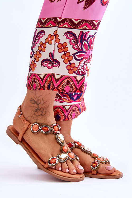 Suede Ploché Sandály S Kameny oranžové Dallas