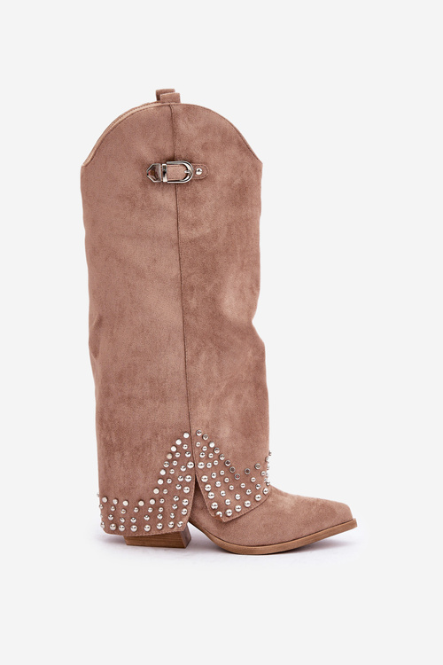 Čižmy S Otočeným Zvrškom Na Opätku Tmavo Béžové Iveliri