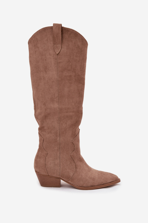 Eko semišové kozačky kovbojky dámské na podpatku béžové Jenaya