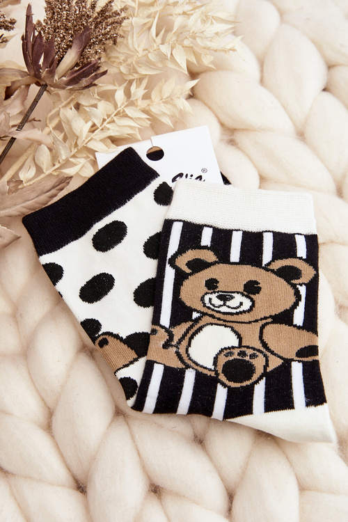 Dámske ponožky nie pre paru s bielym a bielym medvedíkom