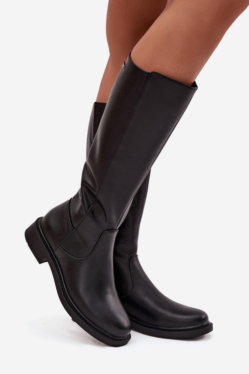 Kožené dámske čižmy s podšívkou na nízkom opätku Sergio Leone KZ25600-S Čierne