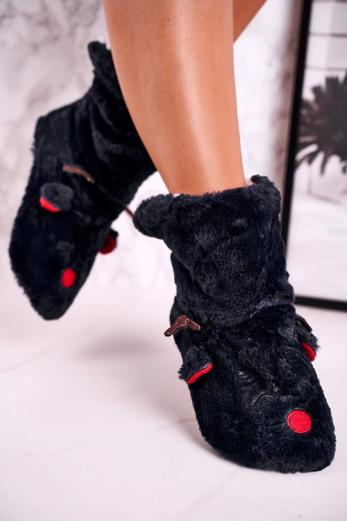 Vánoční Teple Pantofle Se Sobem Kožíšek černé Rudolph