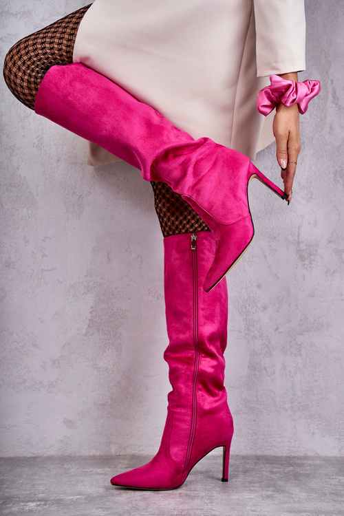 Semišové kozačky na vysokém podpatku Růžové Carite