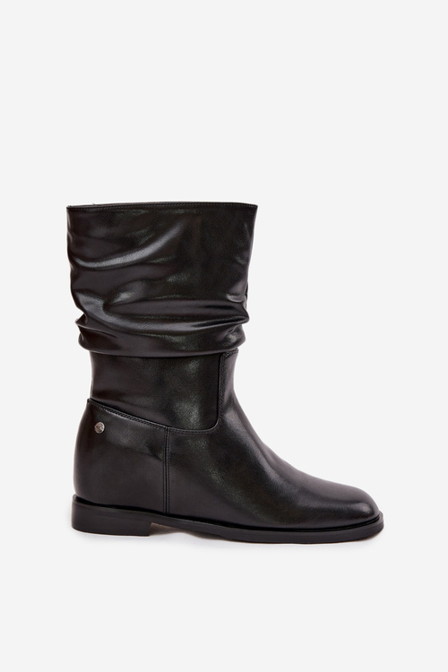 Kožené dámske čižmy s prehnutím vyteplené Maciejka K7211 02 Čierne