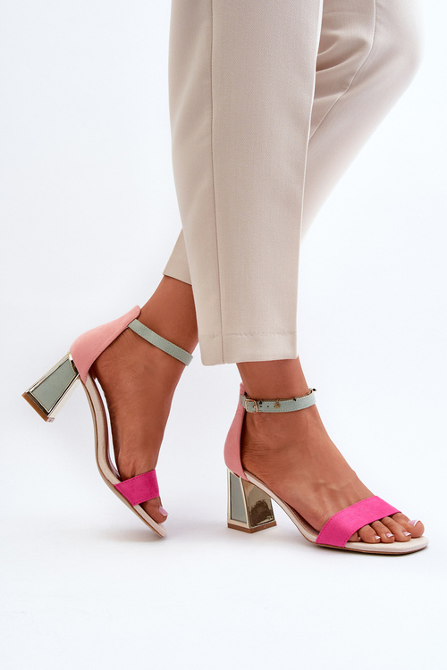 Sametové sandály na podpatku Fuksie Pholia