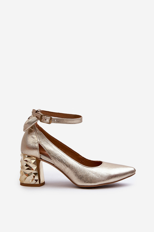 Kožené lodičky S Mašlí Maciejka 05059-25 Zlaté