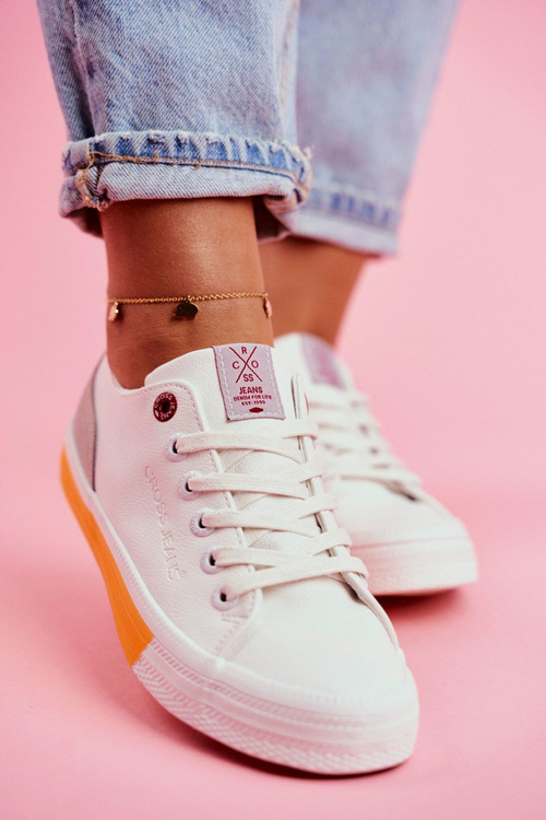 Dámske tenisky krížové džínsy biele oranžové ff2r4043c