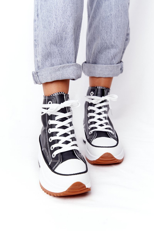 Kožené tenisky na platforme čiernej koučiu