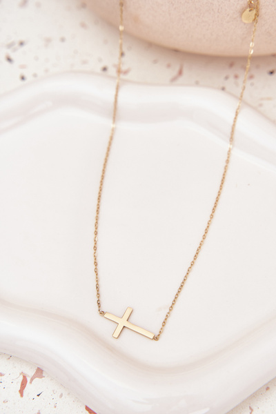 Náhrdelník S Křížkem Chirurgická Ocel Zlatý