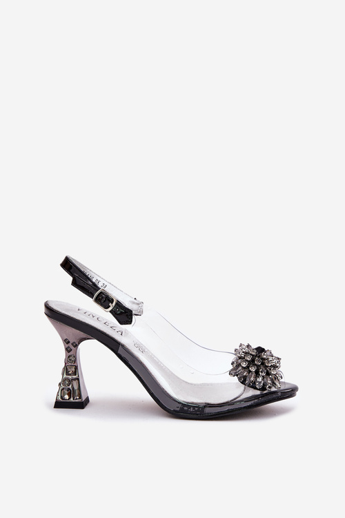 Průhledné Sandály Na Podpatku S Krystaly Vinceza 70116 Černé