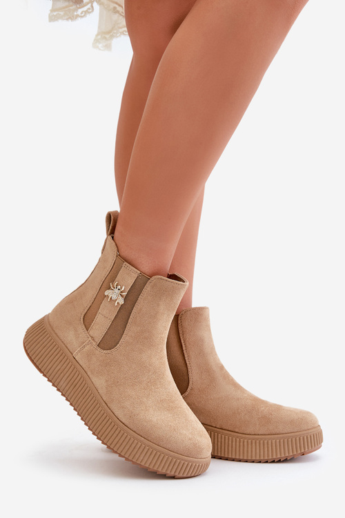 Dámske Slip-On Platformové Čižmy S Prackou Eko Semišové Hnedé Ciatheia