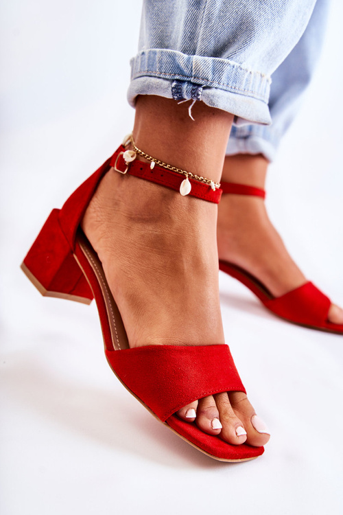 Semišové Dámské Sandály Na Podpatku Červené Luciana