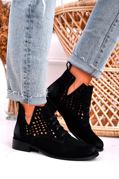 Kotníkové Prolamované Boty Semišové Cerne Susannah