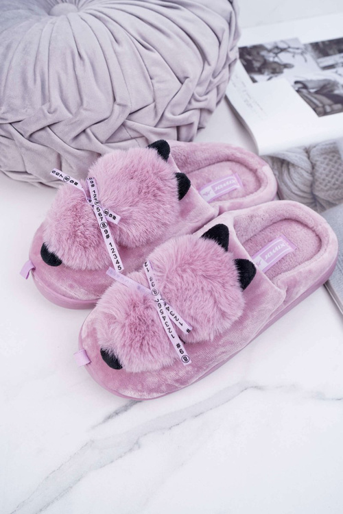 Dámské pantofle s kožešinou kocour růžové Kitty