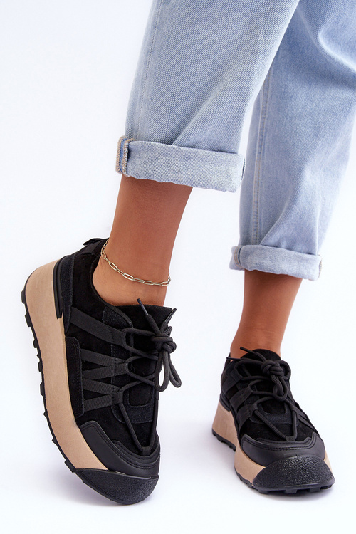 Dámské semišové sportovní boty na platformě černé Rohan