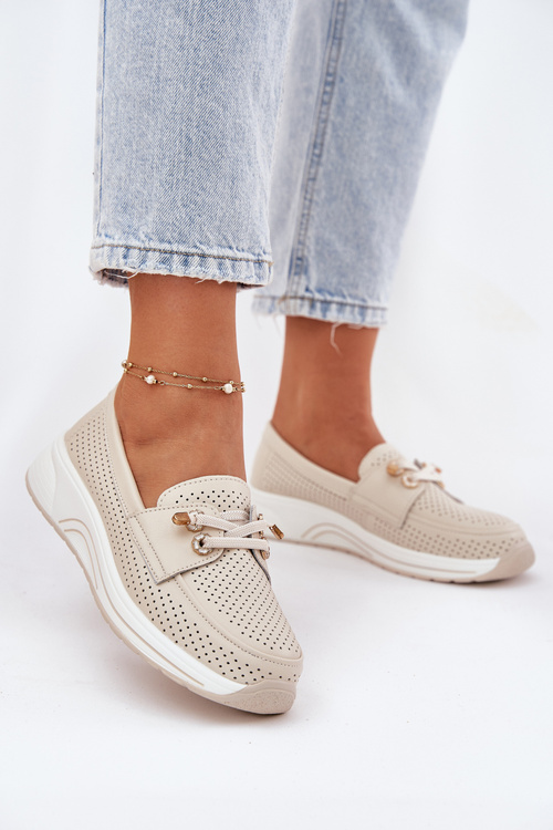 Kožené Polobotky Z Prírodnej Kože Na Platforme Artiker 56C2102 Béžové