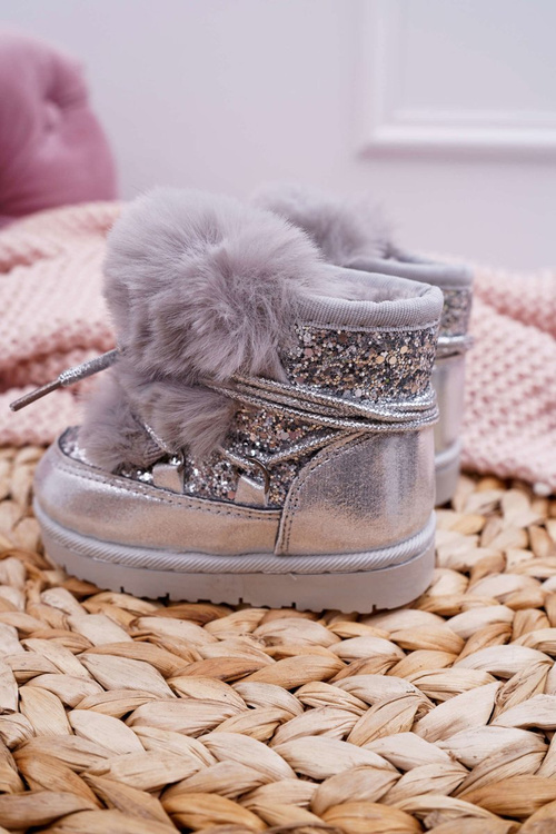 Detské topánky Snehové topánky so striebornou kožušinou Minnie Mouse