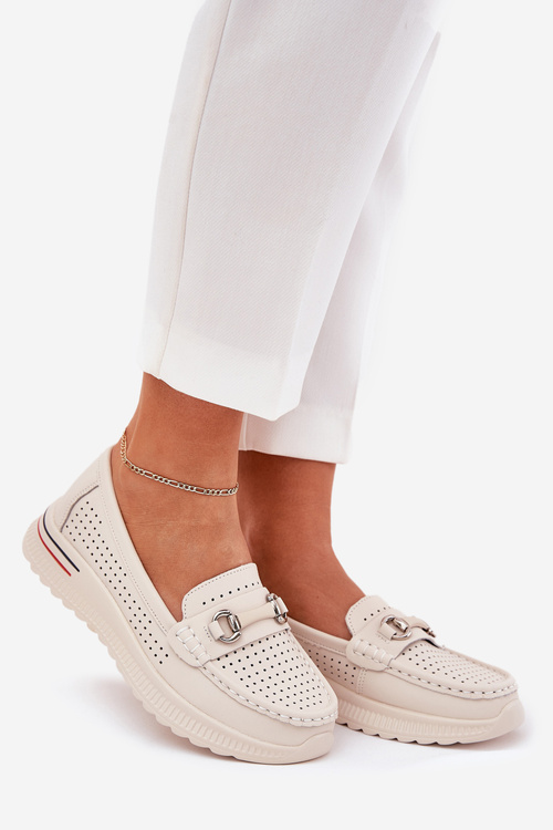 Prešité Baleríny Z Prírodnej Kože Vinceza 95331 Béžové