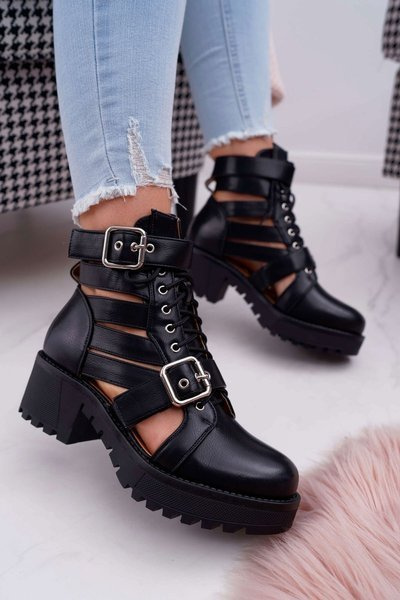 Dámské Kotníkové Boty Na Podpatku Jarní Černé Single